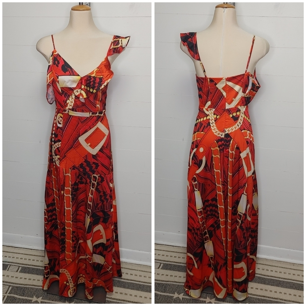 Marciano printed ruffle maxi dress size 4